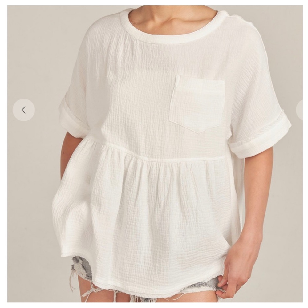38 Boho Oversized Gauze Short Sleeve Top - Picture 4 of 5